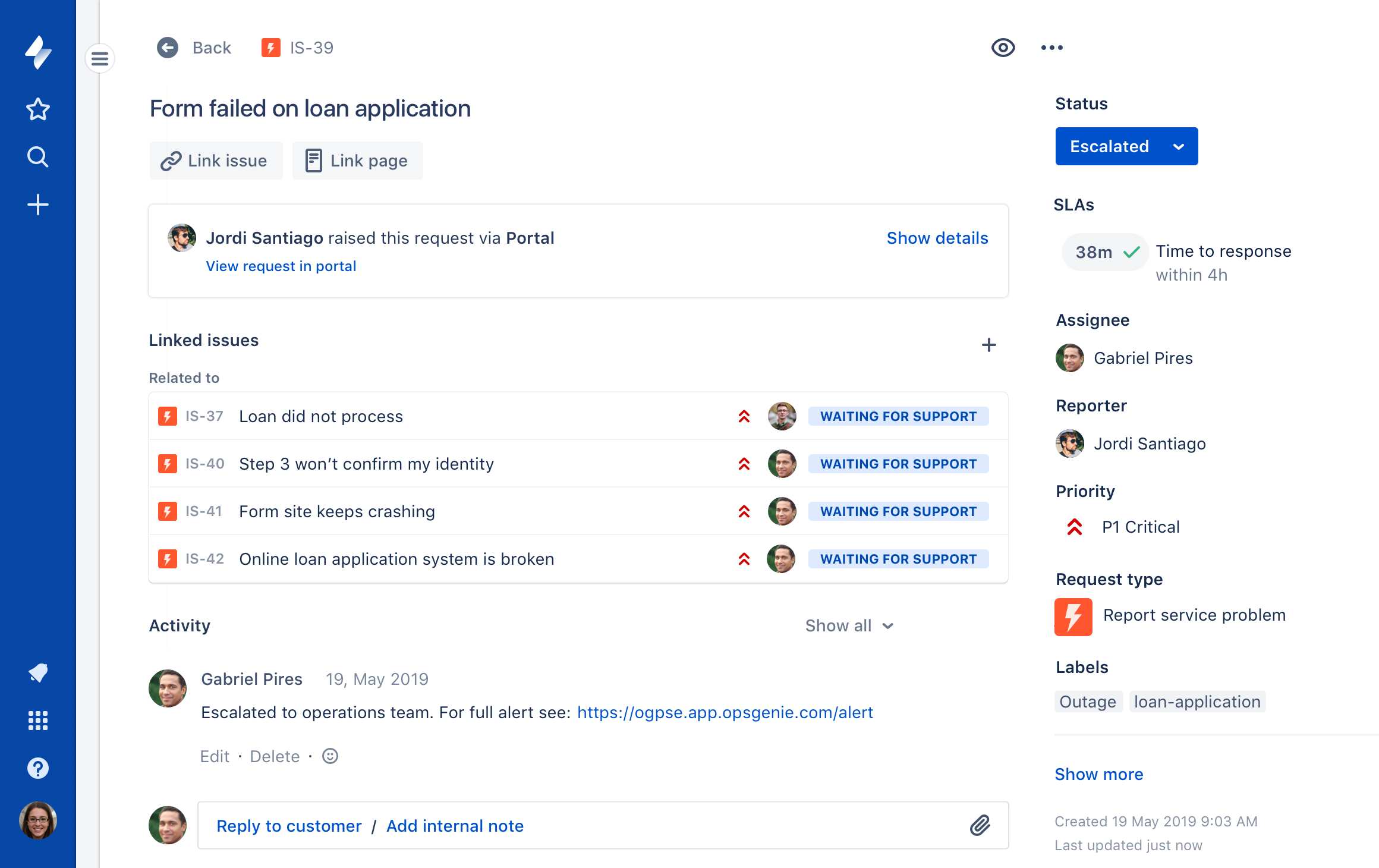 Atlassian Jira Service Management screenshot